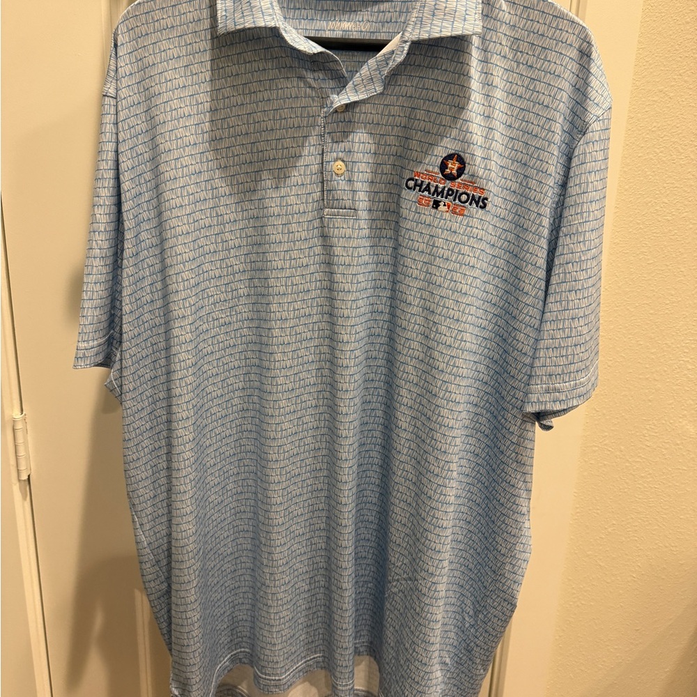 Astros World Champions 2022 johnnie-O Blue Polo Shirt with Subtle Stripes XXL
